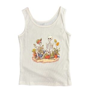 SHEIN Cream ribbed Dead Head Skeleton Tank Top